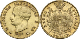 Italy. Napoleone Bonaparte (1805-1814). AV 40 lire 1813, Milano mint. CNI 102; Crippa 25/F; MIR (Milano) 488/6. AU. 12.90 g. 25.50 mm. R. Scratches. V...