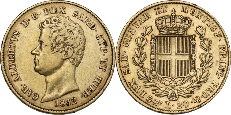 Italy. Carlo Alberto (1831-1849). AV 20 lire 1832, Torino mint. MIR (Savoia) 104...