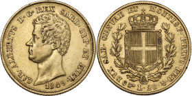Italy. Carlo Alberto (1831-1849). AV 20 Lire 1849, Torino mint. MIR (Savoia) 1045ad; Pag. (decimali) 209; Mont. 80. AV. 6.44 g. 21.00 mm. Nick on the ...