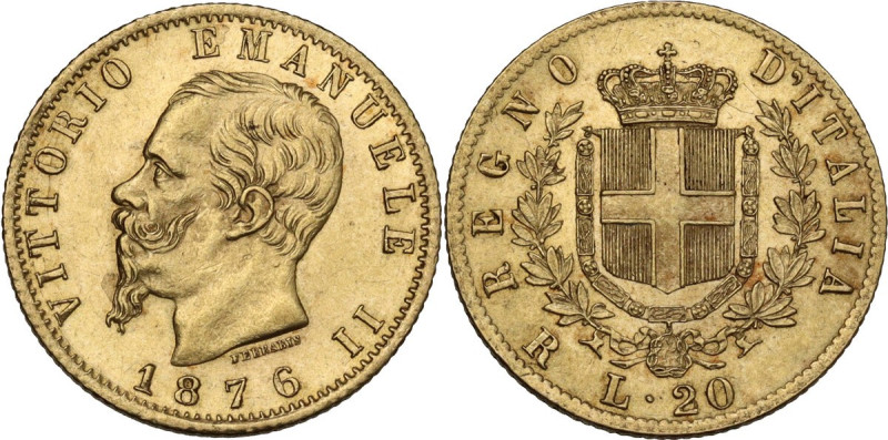 Italy. Vittorio Emanuele II, Re d'Italia (1861-1878). AV 20 lire 1876, Rome mint...