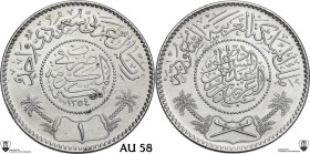 Saudi Arabia. Abdulaziz bin Abdulrahman (1932-1953). AR Riyal 1354 (1935). KM 18. AR. 11.55 g. 30.00 mm. Cleaning marks. Edge bump. Encapsulated by Cl...