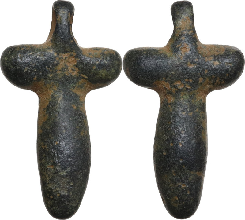 EARLY CHRISTIAN (?) BRONZE PHALLIC AMULET Roman period, c. 1st-3rd century AD. C...