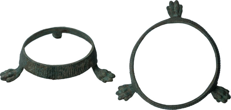 ROMAN BRONZE TRIPOD Roman period, c. 2nd-3rd century AD. Roman bronze tripod res...