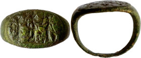 ROMAN ENGRAVED RING Roman period, c. 2nd-4th century AD. Roman bronze ring engraved with the representation of three female figures; Victoria, Fortuna...
