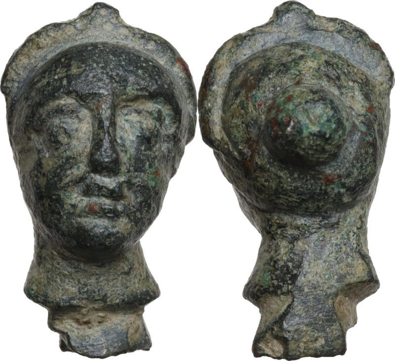 BRONZE HEAD OF A FEMALE STATUETTE Roman period, c. 3rd - 4th century AD. Head of...