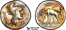 Roman Republic, C. Caecilius Metellus Caprarius (125 BC) AR Denarius (3.85g) Rome Mint, Obv.: Head of Roma right, wearing Phrygian helmet. Rev.: Jupit...