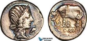 Roman Republic, Q. Caecilius Metellus Pius (81 BC) AR Denarius (3.66g). Uncertain Mint in northern Italy. Obv.: Diademed head of Pietas right, stork s...