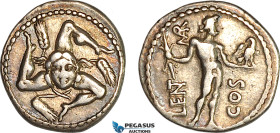 Roman Republic, L. Cornelius Lentulus and C. Claudius Marcellus (49 BC) AR Denarius (3.74g) Military Mint travelling with Pompey in the East. Obv.: Tr...