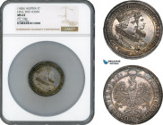 Austria, Archduke Leopold V, 2 Taler, Hall Mint, Silver, Dav-A3334, Exceptional piece, Beautiful multicolour toning, NGC MS 62,