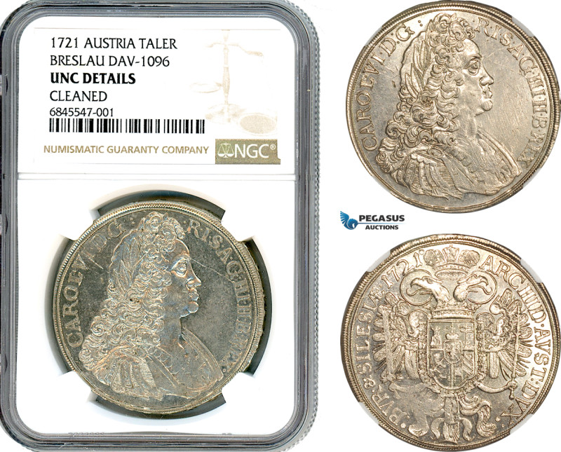 Austria, Charles VI, Taler 1721, Breslau Mint, Silver, Dav-1096, Very rare and t...