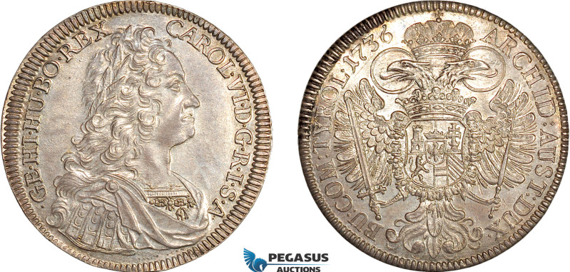 Austria, Charles VI, Taler 1736, Hall Mint, Silver (28.91g) Dav-1055, Lovely lus...