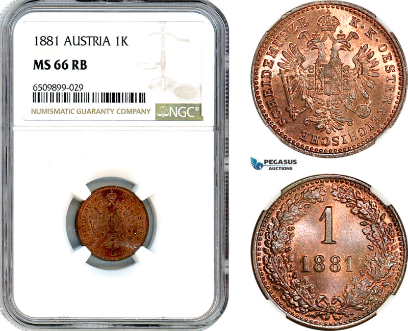 Austria, Franz Joseph, 1 Kreuzer 1881, Vienna Mint, Km-2186, Superb red brown lo...