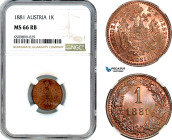 Austria, Franz Joseph, 1 Kreuzer 1881, Vienna Mint, Km-2186, Superb red brown lovely lustrous example, NGC MS 66 RB, Top Pop