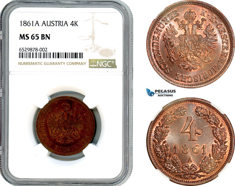 Austria, Franz Joseph, 4 Kreuzer 1861, Vienna Mint, KM-2294, Superb brown lovely...