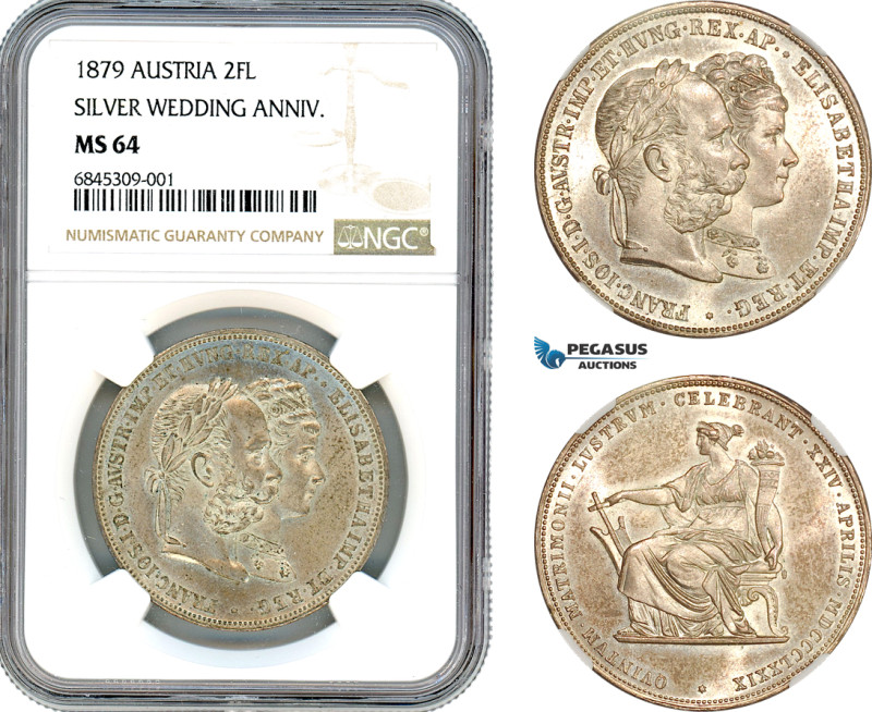 Austria, Franz Joseph, 2 Florin 1879, Vienna Mint, Silver Wedding Anniversary, B...