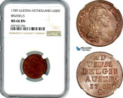 Austrian Netherlands, Joseph II, Liard 1789, Brussels Mint, KM-30, Superb brown lovely lustrous example, NGC MS66 BN, Top Pop