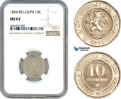 Belgium, Leopold I, 10 Centimes 1864, Brussels Mint, Cu-Ni, Km 22, A flashy example! NGC MS 67