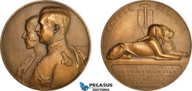 Belgium & Egypt, King Albert and Queen Elisabeth, Official Visit to Egypt, Medal 1930 By G Devreese, Bronze (Ø 70mm, 158.7g) Matte finish, UNC