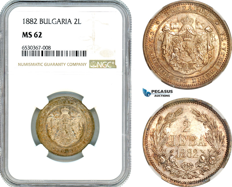 Bulgaria, Alexander I, 2 Leva 1882, St. Petersburg Mint, Silver, KM-5, Light cha...