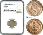 Bulgaria, Ferdinand I, 5 Stotinki 1888, Brussels Mint, Cu-Ni, KM-9, Lovely lustrous example, NGC MS 64