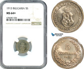 Bulgaria, Ferdinand I, 5 Stotinki 1913, Vienna Mint, Cu-Ni, KM-24, Lovely lustrous example, NGC MS 64+