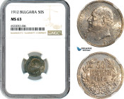 Bulgaria, Ferdinand I, 50 Stotinki 1912, Kremnitz Mint, Silver, KM-30, Lovely lustrous example, NGC MS 63