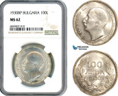 Bulgaria, Boris III, 100 Leva 1930 BP, Budapest Mint, Silver, KM-43, NGC MS 62