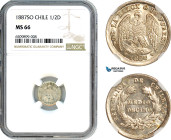 Chile, 1/2 Decimo 1887 SO, Santiago Mint, Silver, KM-137.3, Lovely lustrous example, NGC MS 66