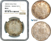 Chile, Peso 1883 SO, Santiago Mint, Silver, KM-142.1, Lovely lustrous example, Champagne toning, NGC MS 61