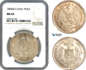 Chile, Peso 1884 SO, Santiago Mint, Silver, KM-142.1, Lovely lustrous example, Lovely champagne toning, NGC MS 65