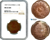 Colombia, Republic of New Grenada, 1/10 Real 1847, Liberty cap within rays, rev. value within floral wreath, KM-102, NGC MS 65, Top Pop! Single finest...