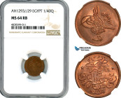 Egypt, Ottoman Empire, Abdul Hamid II, 1/40 Qirsh, AH1293//29, Misr Mint, Bronze, KM-287, NGC MS64 RB