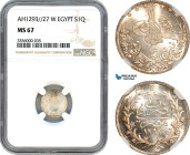 Egypt, Ottoman Empire, Abdul Hamid II, 1 Qirsh, AH1293//27 W, Berlin Mint, Silver, KM-292, Light toning with full Mint brilliance, NGC MS 67, Top Pop!