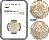Egypt, Ottoman Empire, Mehmed V, 5 Qirsh, AH1327//6 H, Heaton Mint, Silver, Slab error, KM-308, Lovely lustrous example piece NGC MS 65, Top Pop!