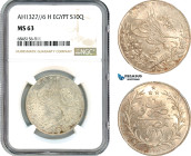 Egypt, Ottoman Empire, Mehmed V, 10 Qirsh, AH1327//6 H, Heaton Mint, Silver, KM-309, Lovely lustrous example champagne toning, NGC MS 63