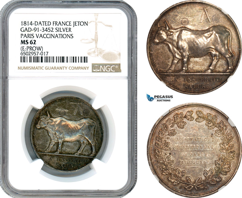 France, Jeton 1814 Paris Vaccinations by Depaulis, Silver, Bramsen 1549, NGC MS ...