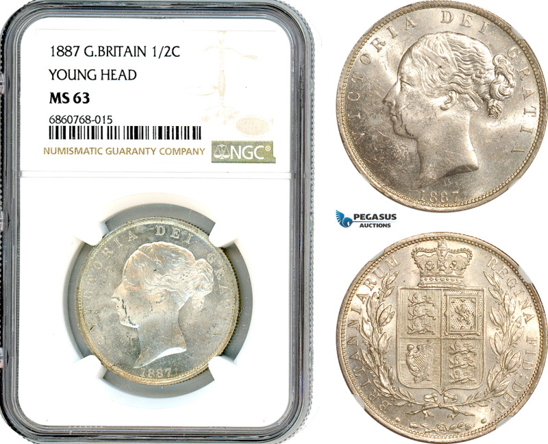 Great Britain, Victoria, 1/2 Crown 1887 "Young Head", London Mint, Silver, KM-75...