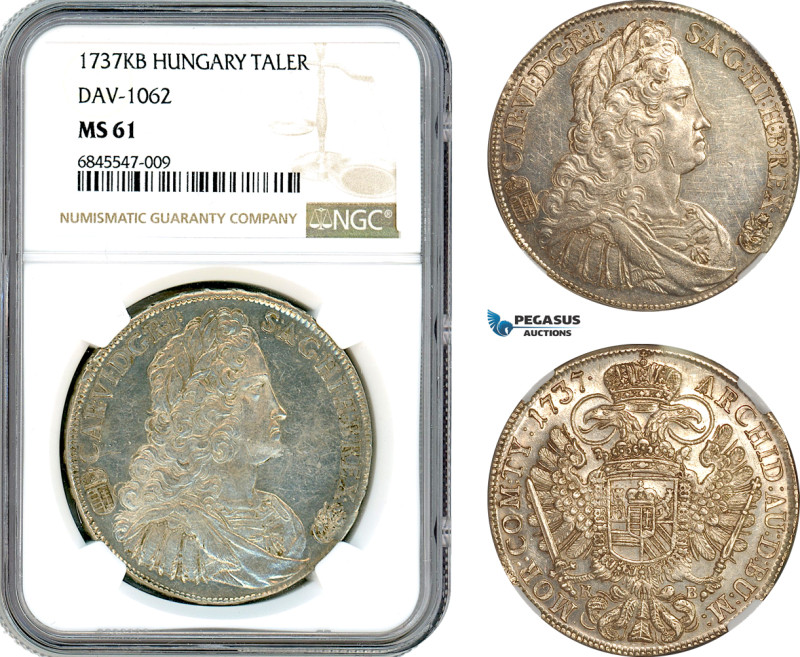 Hungary, Charles VI, Taler 1737 KB, Kremnitz Mint, Silver, Dav-1062, Lustrous wi...