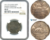 India, Madras Presidency, Rupee AH1172/6, Calcutta Mint, Silver, KM-427, Lustrous with cabinet toning, NGC MS 63