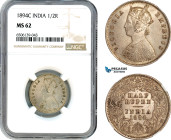 India, British India, Victoria, 1/2 Rupee 1894 C, Calcutta Mint, Silver, KM-491, NGC MS 62