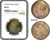 India, British India, Victoria, Rupee 1840 B, Bombay Mint, Silver, KM-458.1, Cabinet toning, NGC MS 63