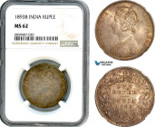 India, British India, Victoria, Rupee 1893 B, Bombay Mint, Silver, KM-492, Old cabinet toning, NGC MS 62