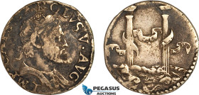 Italy, Milan, Charles V. Of Spain, "Plus Ultra" Testone (1535-1556), Silver (7.92g) CNI 13, Crippa 11, MIR.11.284/2, VF, Rare!