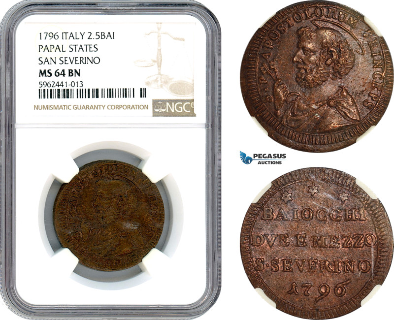 Italy, Papal States, Pius VI, 2,5 Baioccchi 1796, Rome Mint, San Savarino, Munto...