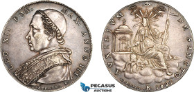 Italy, Papal, Leo XII, Scudo 1825 (III) B, Bologna Mint, Silver (26.49g) Munt. 14, Dark grey gun metal toning! EF