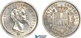 Italy, Tuscany, Victor Emanuel II, 50 Centesimi 1860 G, Florence Mint, Silver, Cud.1181b - P.443a, Lightly cleaned, EF-UNC