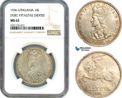 Lithuania, 10 Litu 1936, Kaunas Mint, Silver, KM-83, Light champagne toning, NGC MS 63