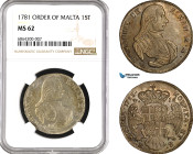 Malta, Emmanuel de Rohan, 15 Tari 1781, Valletta Mint, Silver, KM- 325, Dark toning! NGC MS 62, Top Pop and single finest graded!