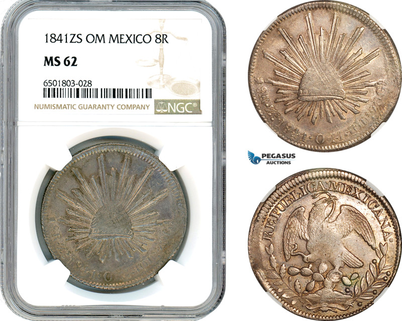 Mexico, 8 Reales 1841 Zs OM, Zacatecas Mint, Silver, KM-377.13, Old cabinet toni...