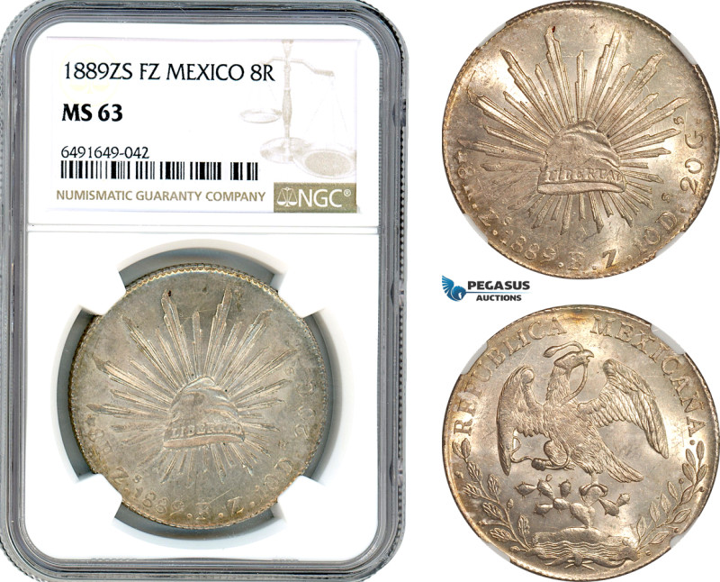 Mexico, 8 Reales 1889 Zs FZ, Zacatecas Mint, Silver, KM-377.13, Lustrous with ch...